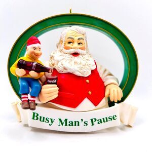VINTAGE 1996 Coca-Cola Trim-a-Tree Christmas Ornamament 1960 Santa w/ Elf & Coke
